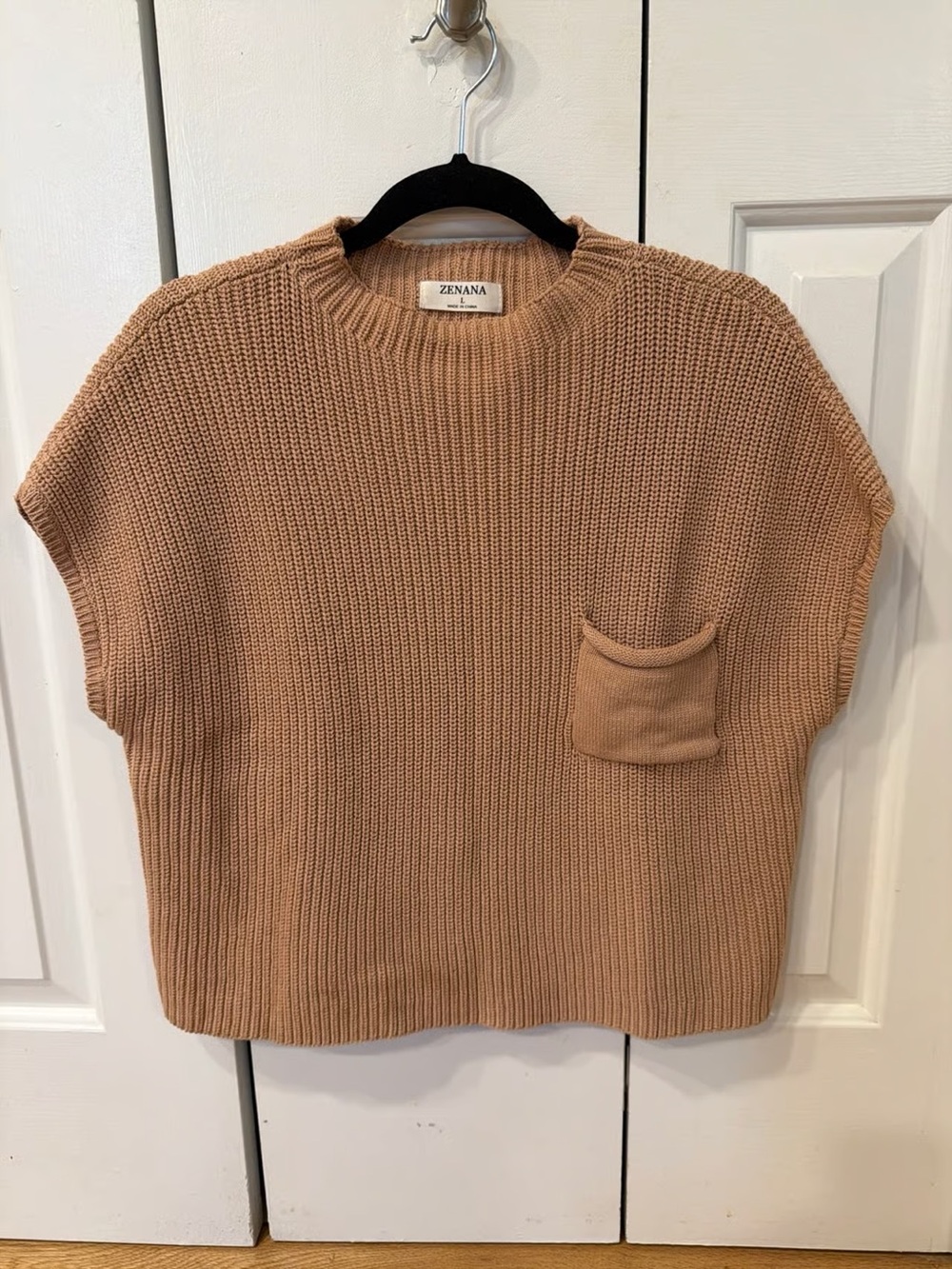 Zenana Outfitters Short-Sleeve Crewneck Knit Sweater - Camel/Tan